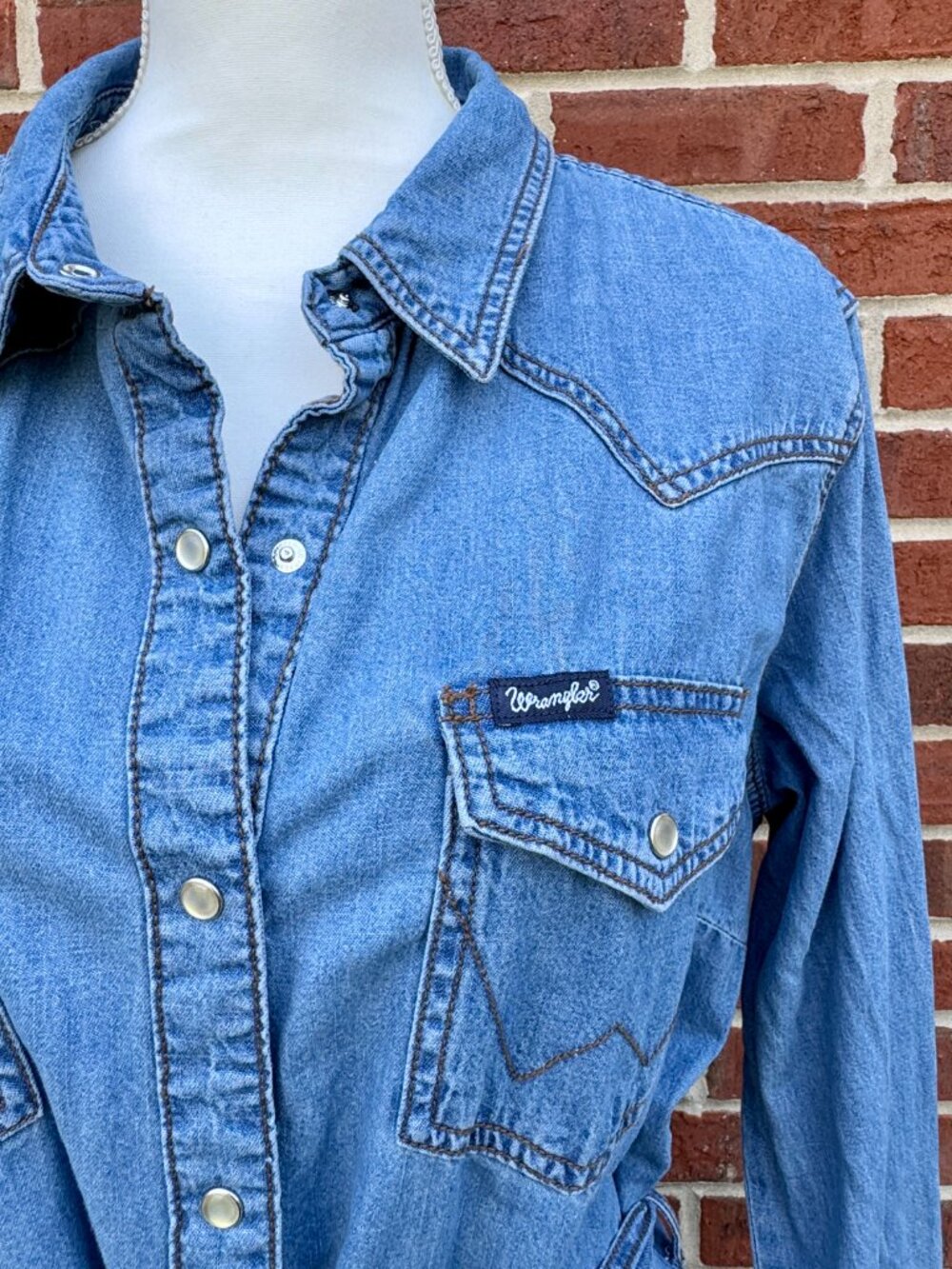 Wrangler Retro Chambray Denim Dress XL Pearl Snap Western Chic Coastal Cowgirl - Picture 2 of 9